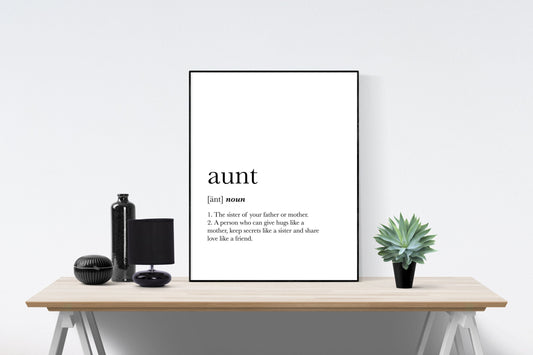 Aunt Definition | Gift For Her | Birthday Present | Apprecitiation | Art Print