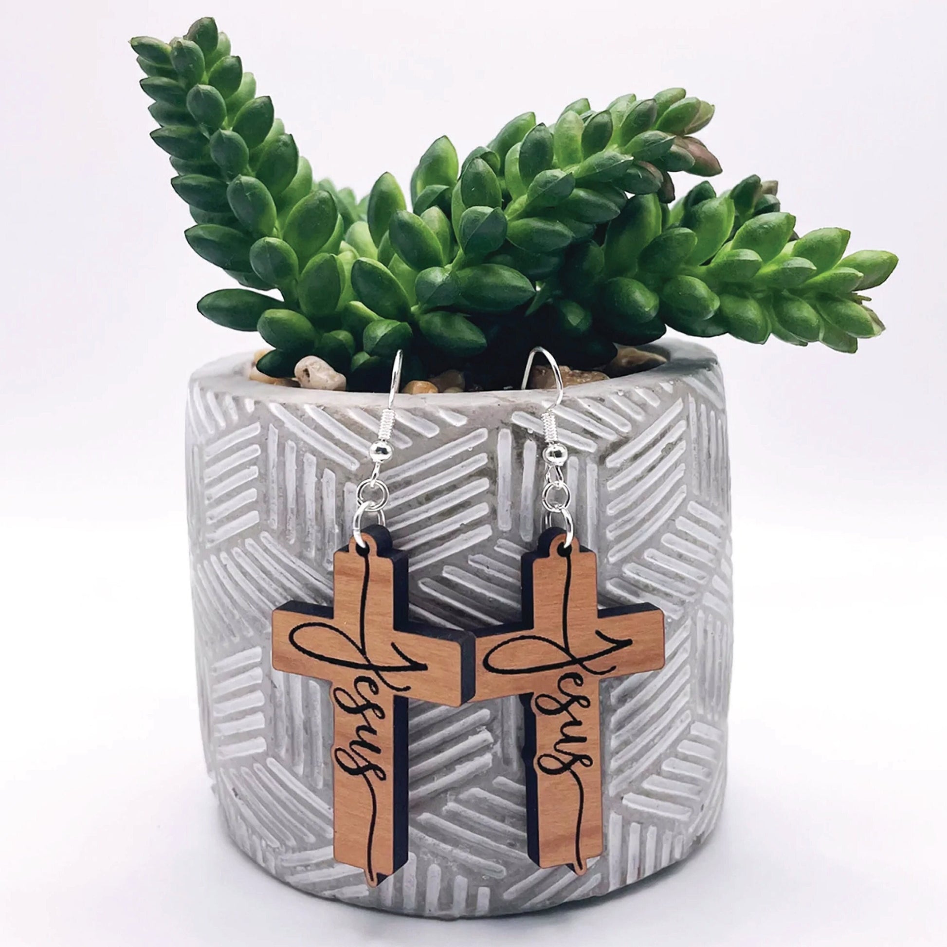 Jesus Cross Earrings | Wood | Dangle Earring