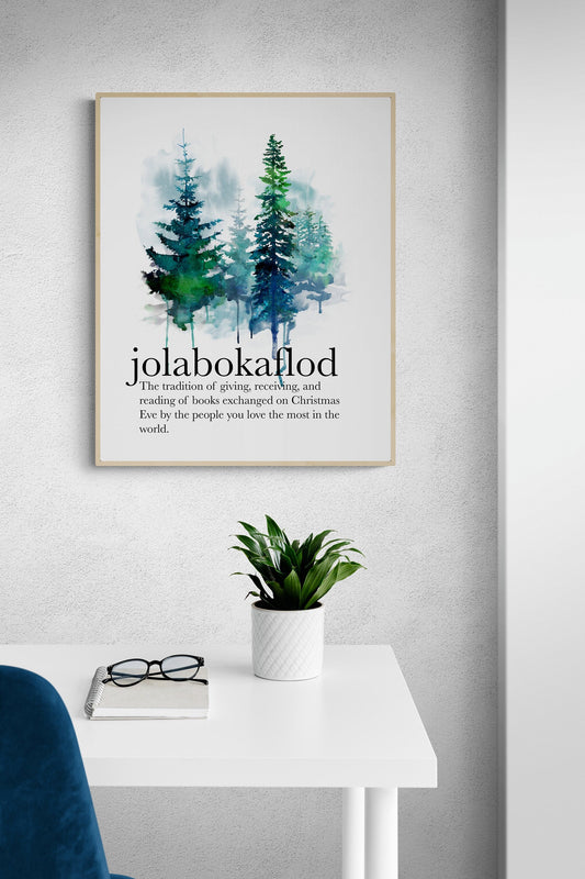 Jolabokaflod | Christmas Book Flood | Icelandic Holiday Tradition | Bibliophile | Pine Tree Art Print