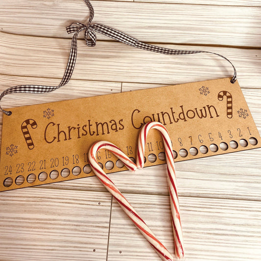 Christmas Countdown | Candy Canes | Advent Calendar | Children's Toy | Holiday Tradition | Wood Sign