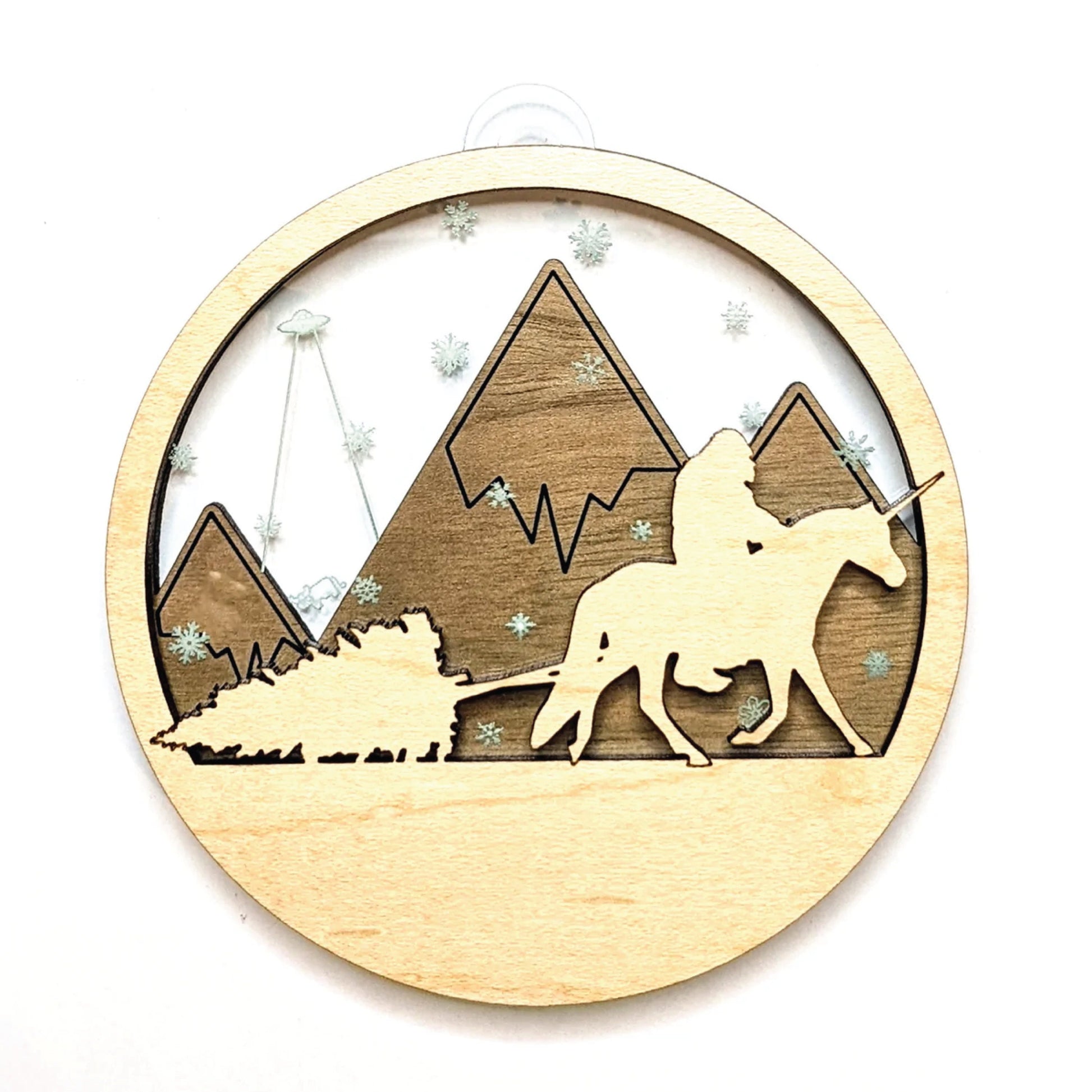 Mystical Mountain With Bigfoot Riding a Unicorn | DIY Paint | Gift | Present Tag | Christmas Tree Ornament