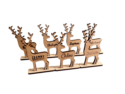 Wooden Deer With Personalized Names | Custom Party Table Decorations | Luxury Wedding Name Cards Placement | Seating Arrangement Decor