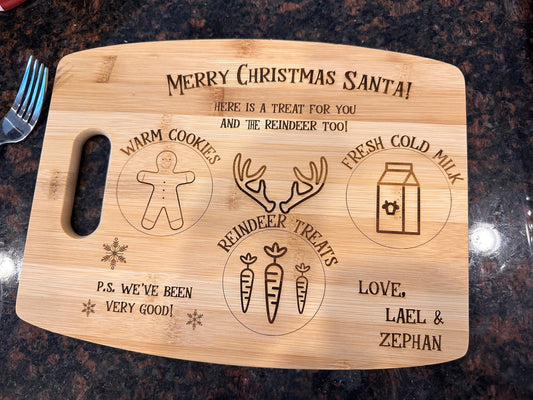 Santa Snacks For Christmas Eve | Merry Christmas Santa Claus | Cookies Milk Carrots | Reindeer | Children | Bamboo Cutting Board