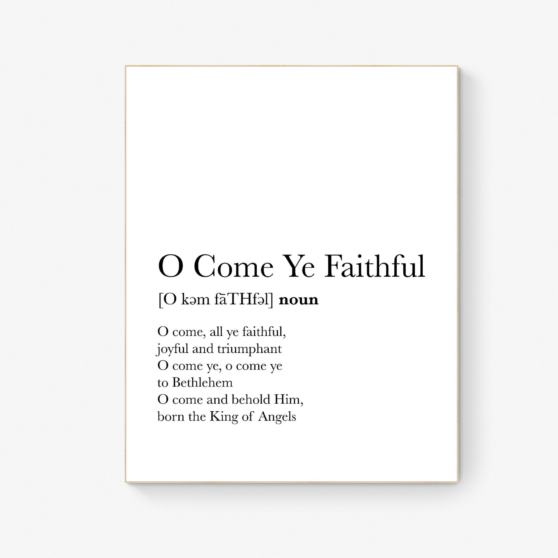 O Come All Ye Faithful | Definition Typography | Classic Christmas Lyrics | Music Art Print