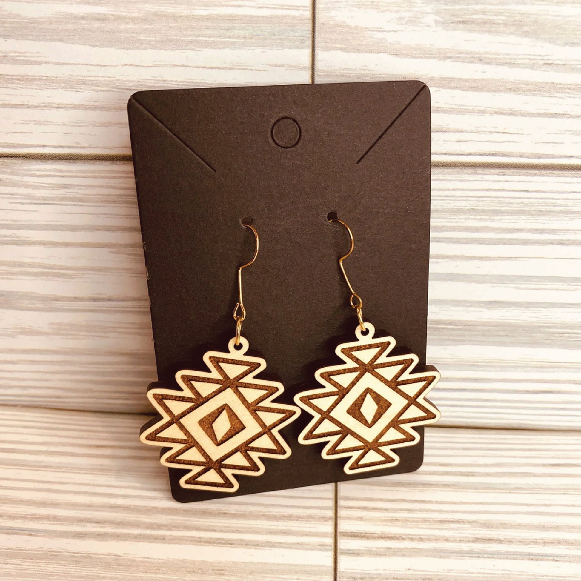 Aztec Pattern Boho Dangle Earrings | Wood | Dangle Earring