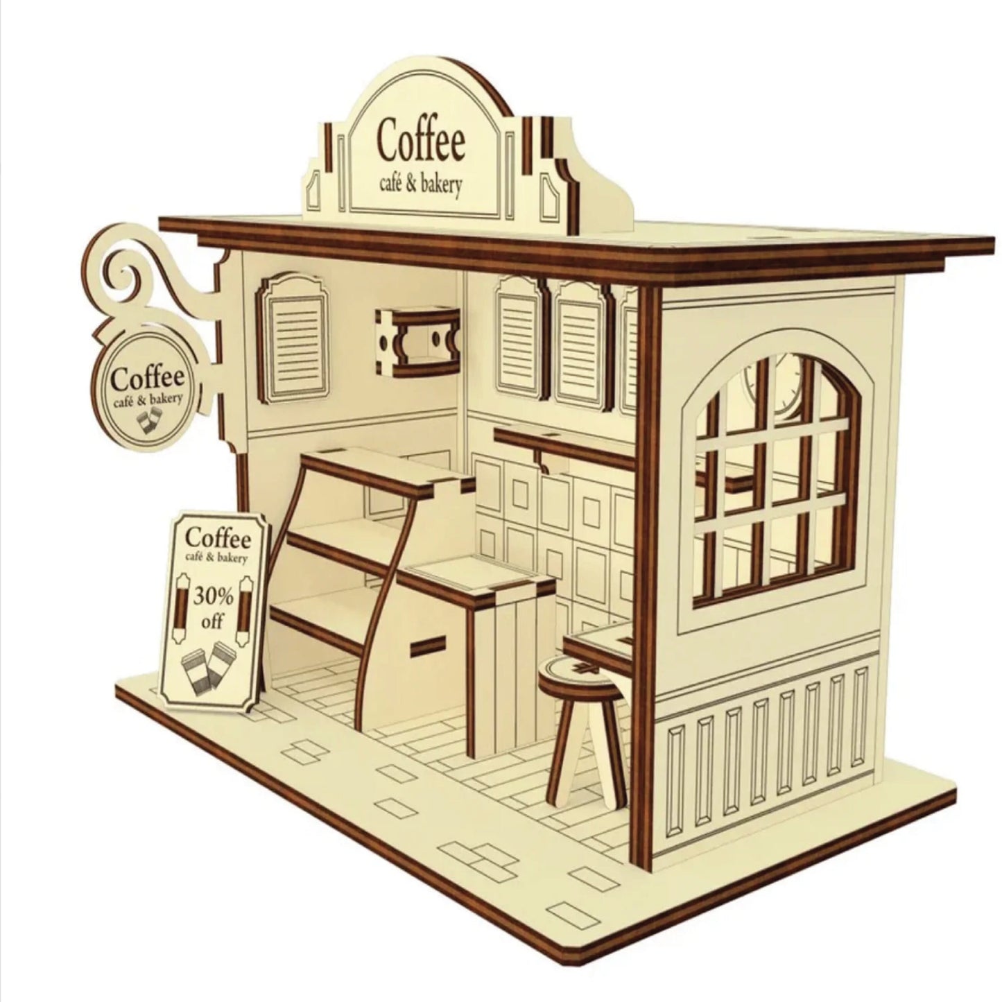 Coffee Cafe & Bakery Miniature | Assembly And Painting Required | Bookshelf Nook Insert
