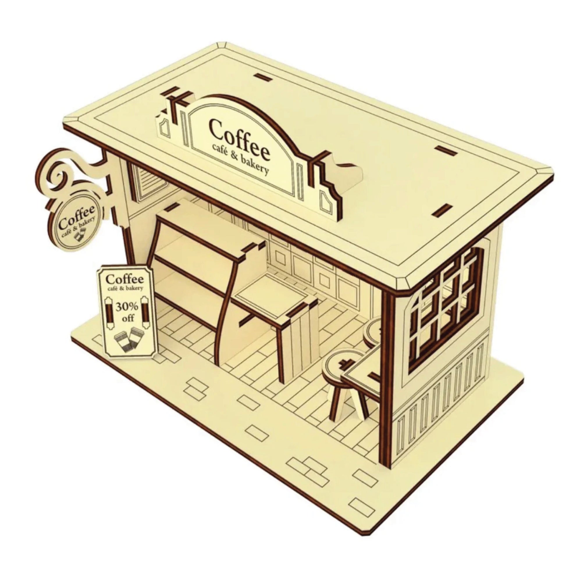 Coffee Cafe & Bakery Miniature | Assembly And Painting Required | Bookshelf Nook Insert