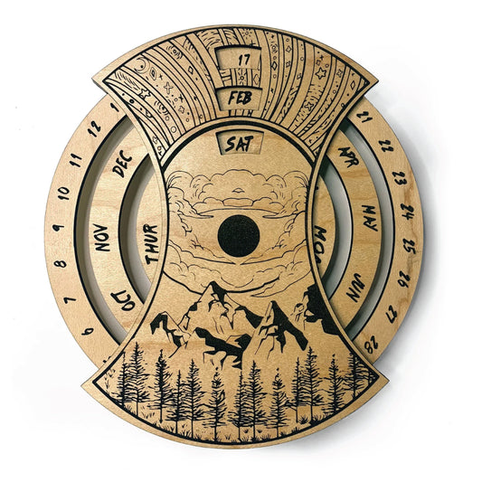 Perpetual Calendar | Mountain Landscape | Assembly And Painting Required | Bookshelf Nook Insert