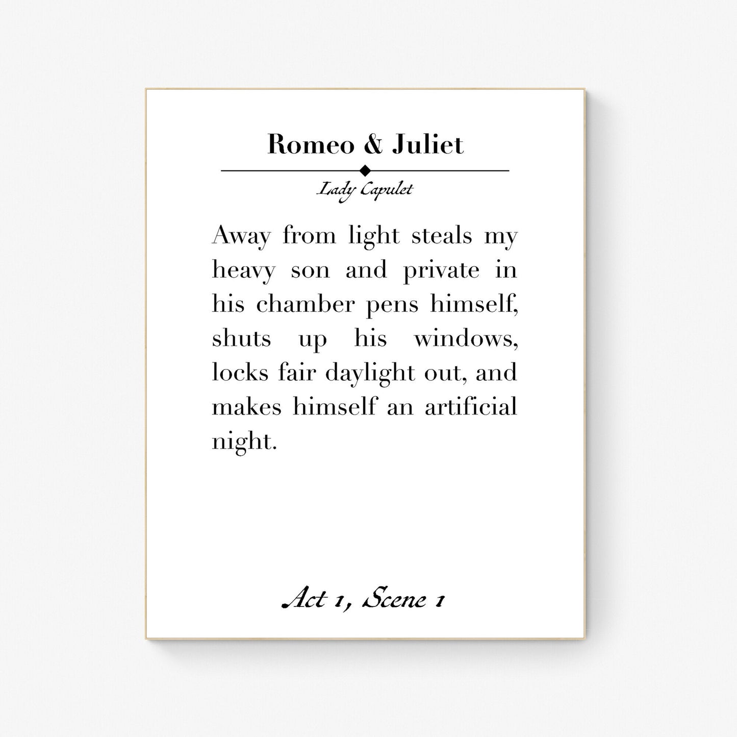 Away From Light Steals My Heavy Son | William Shakespeare | Romeo And Juliet | Literary Quote | Book Page | Art Print