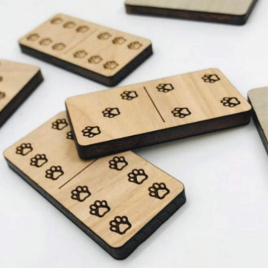 Paw Print Dominoes | Deck of 28 | Classic Board Game | Wood Or Acrylic | Retro Style | Tile Based Games