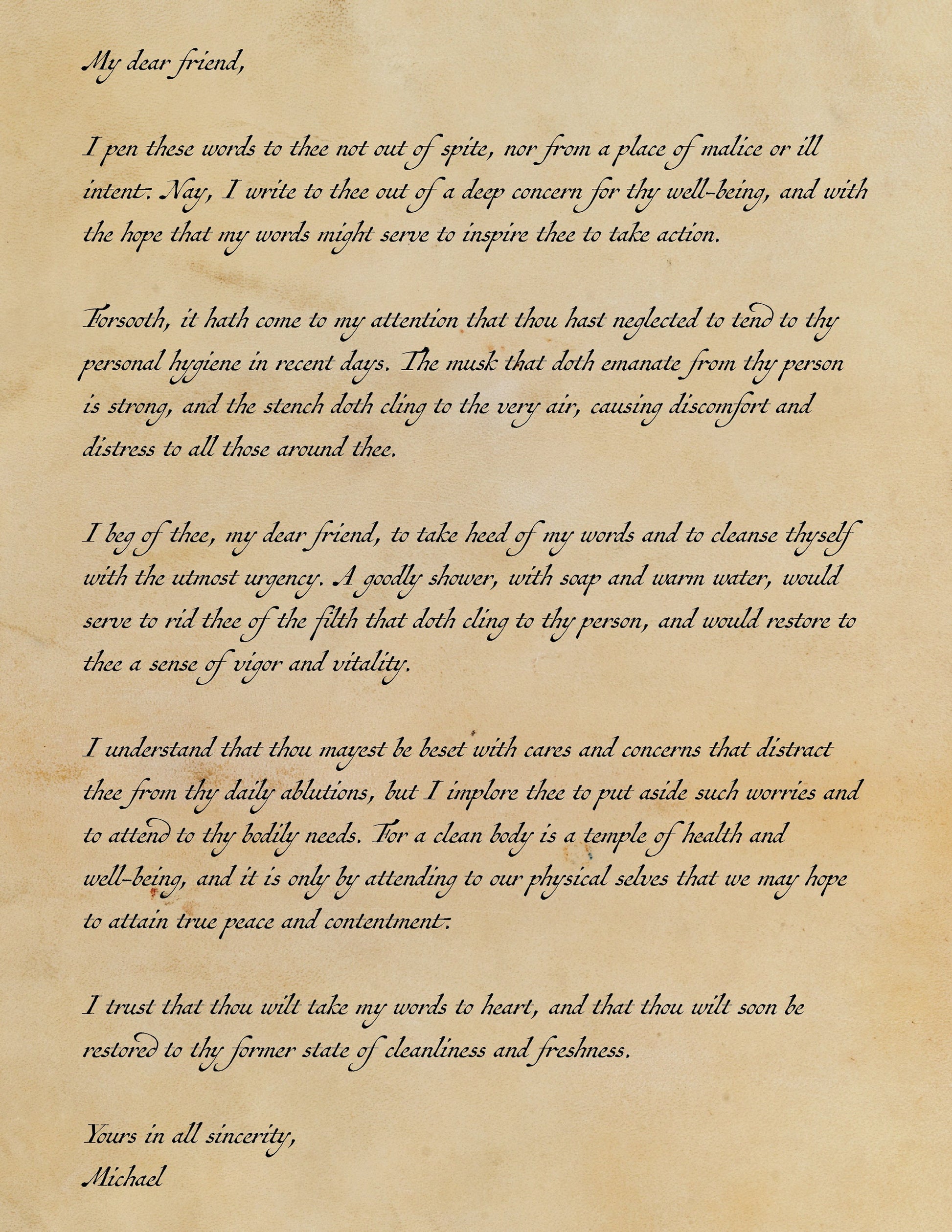 Thou Art a Jester | Custom Humorous Shakespearean Letter to Thy Friend - Printable Digital Download