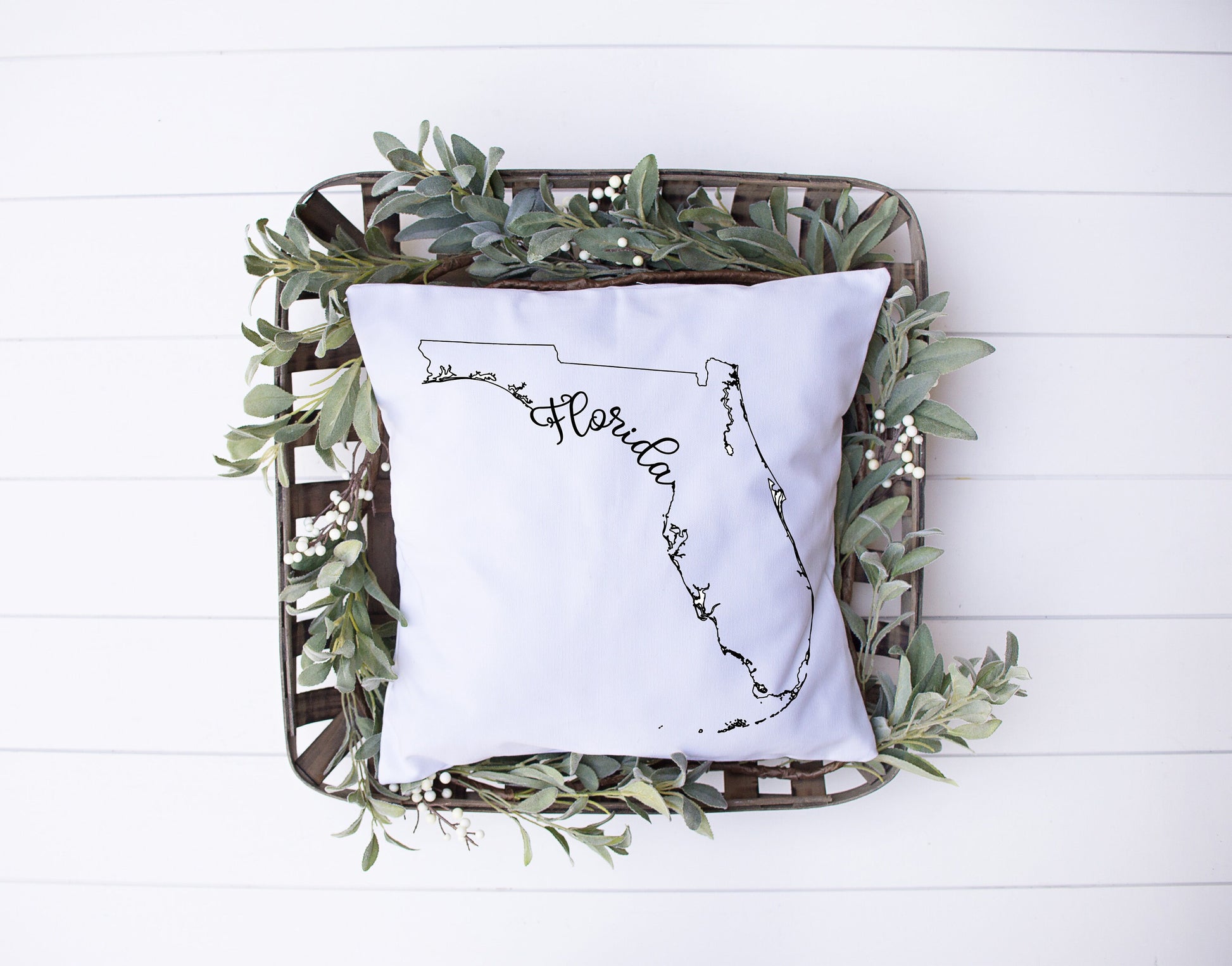 Map of Florida with Name Written In Calligraphy | Black and White Bird | Decorative Pillow | Custom Designed | Made In The USA