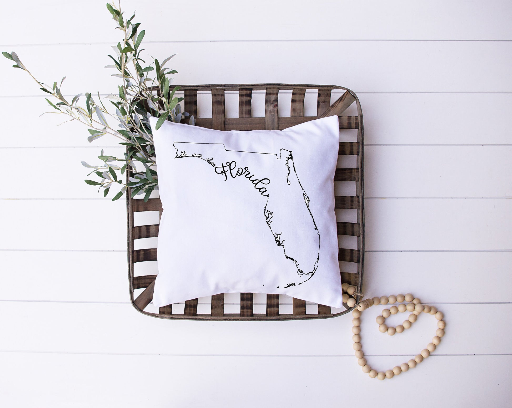 Map of Florida with Name Written In Calligraphy | Black and White Bird | Decorative Pillow | Custom Designed | Made In The USA