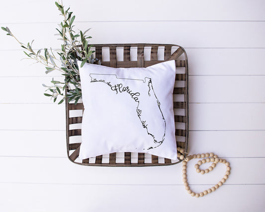 Map of Florida with Name Written In Calligraphy | Black and White Bird | Decorative Pillow | Custom Designed | Made In The USA