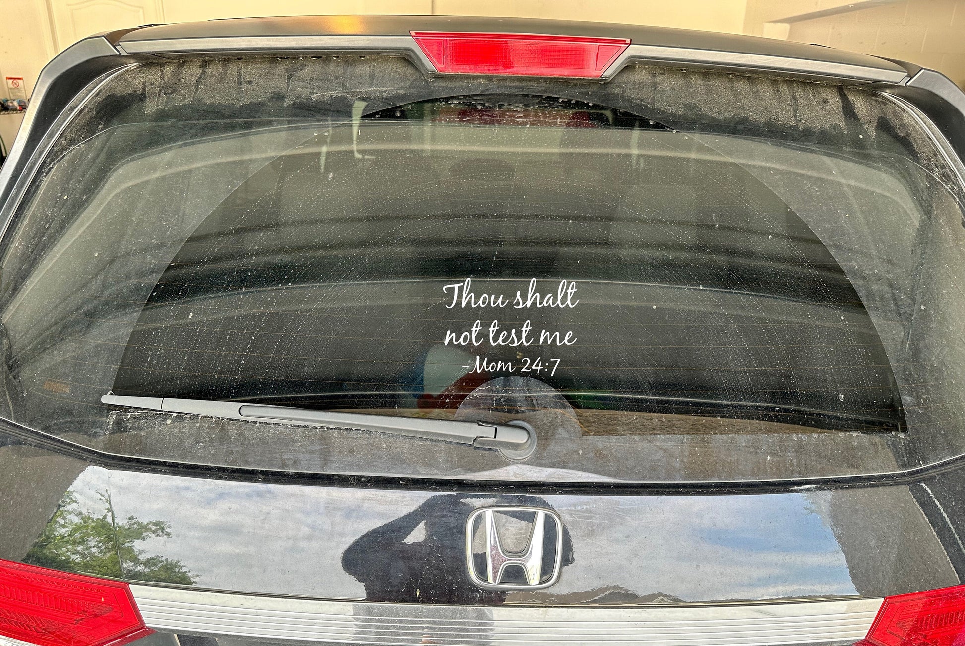 Thou Shalt Not Test Me | Mom 24:7 | Vinyl Car Decal | Mom | Mother | Family | Humor | Funny | Car | Van | Vinyl Sticker
