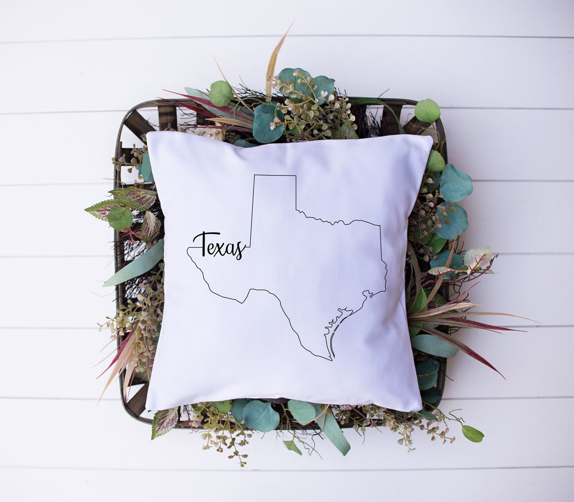 Map of Texas with Name Written In Calligraphy | Black and White Bird | Decorative Pillow | Custom Designed | Made In The USA