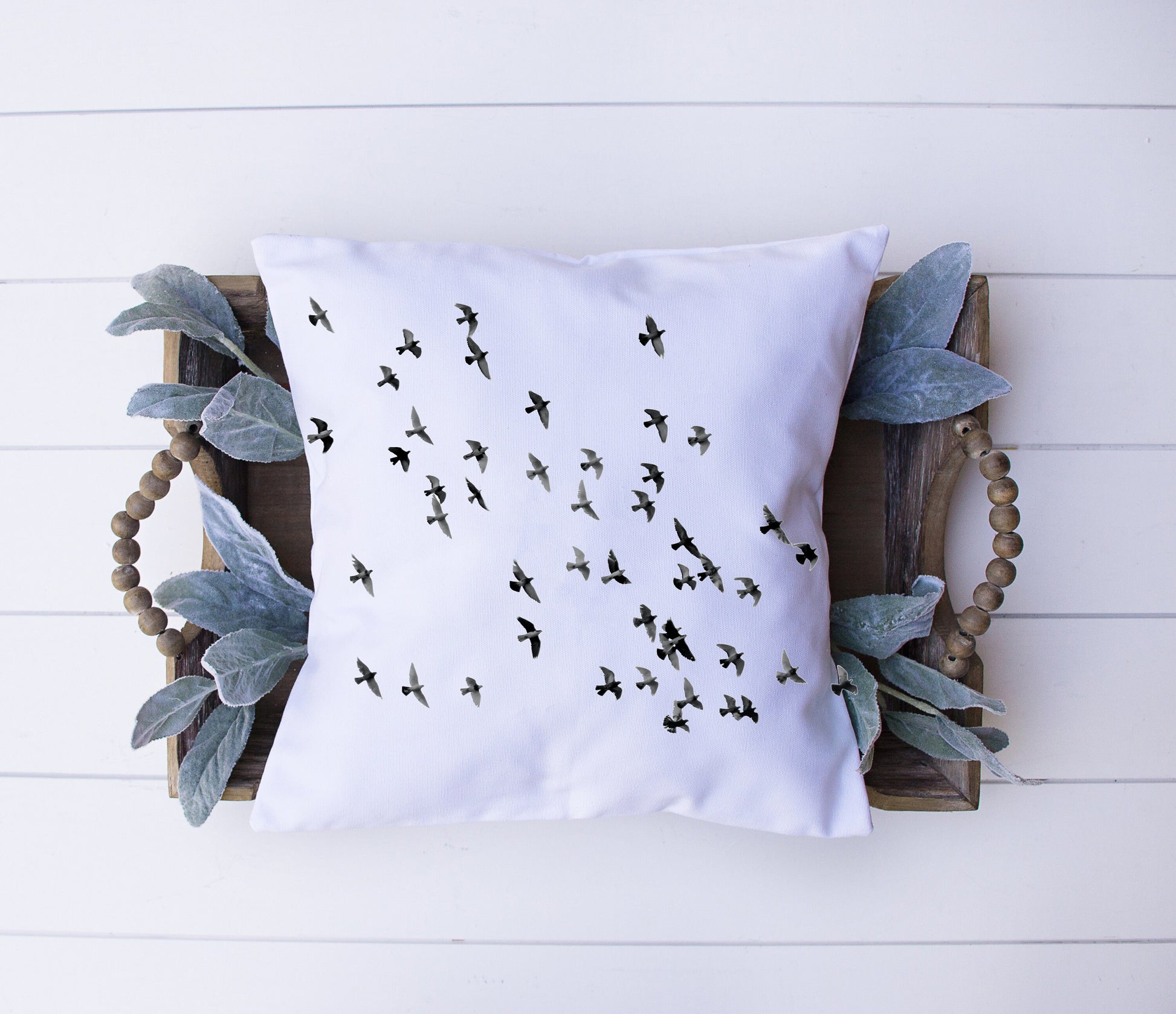 Black and White Bird Flock In Flight Decorative Pillow | Custom Designed | Made In The USA