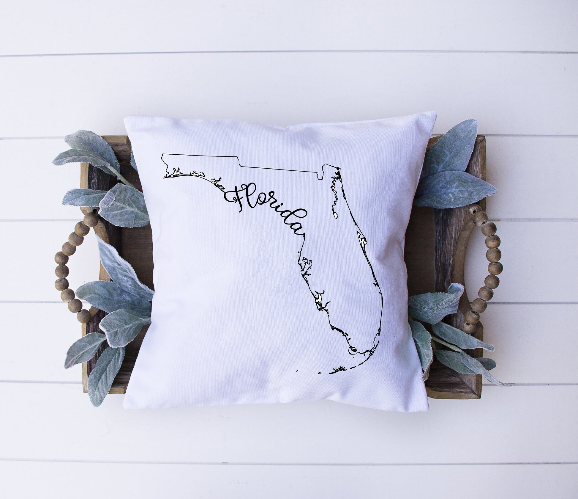 Map of Florida with Name Written In Calligraphy | Black and White Bird | Decorative Pillow | Custom Designed | Made In The USA