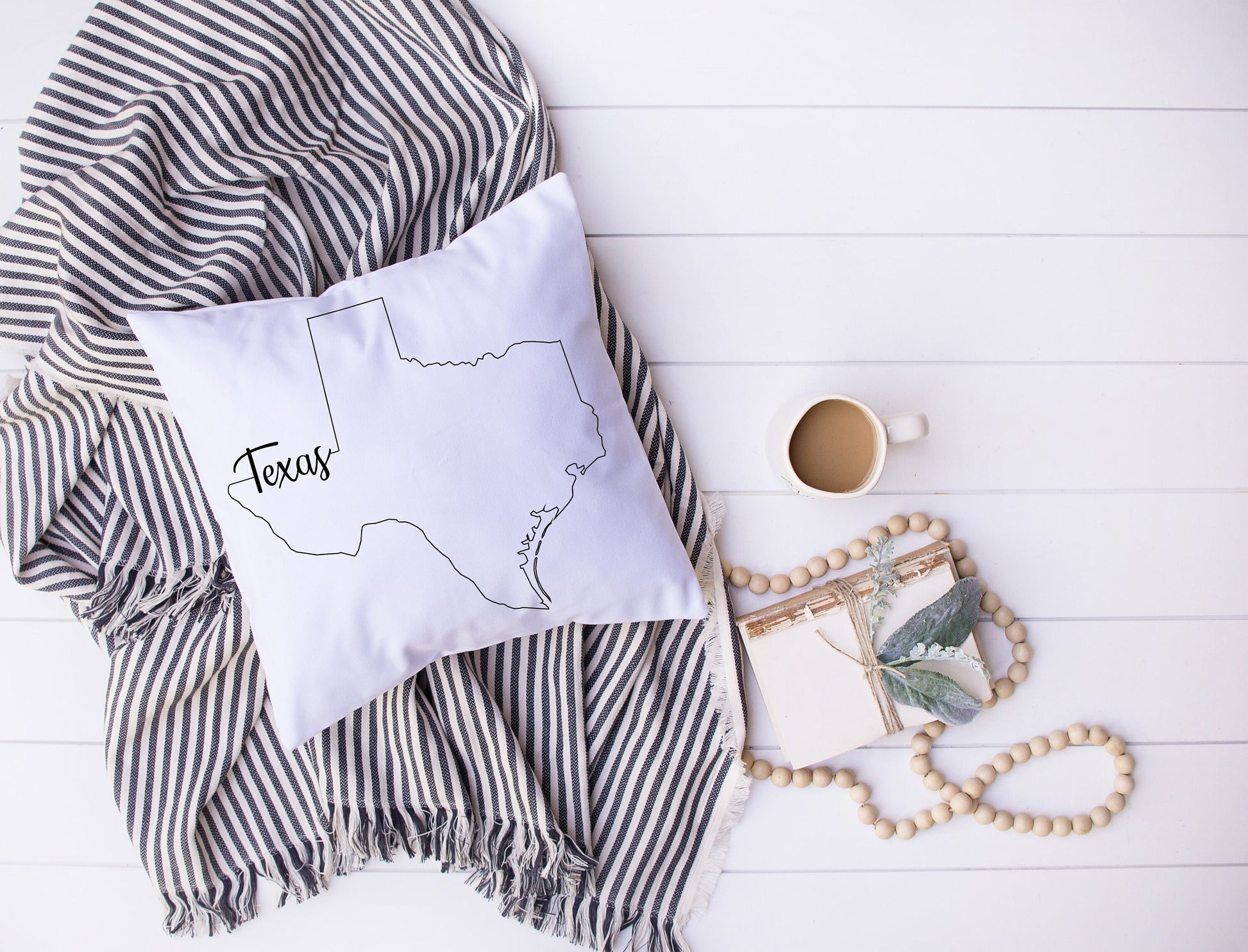 Map of Texas with Name Written In Calligraphy | Black and White Bird | Decorative Pillow | Custom Designed | Made In The USA