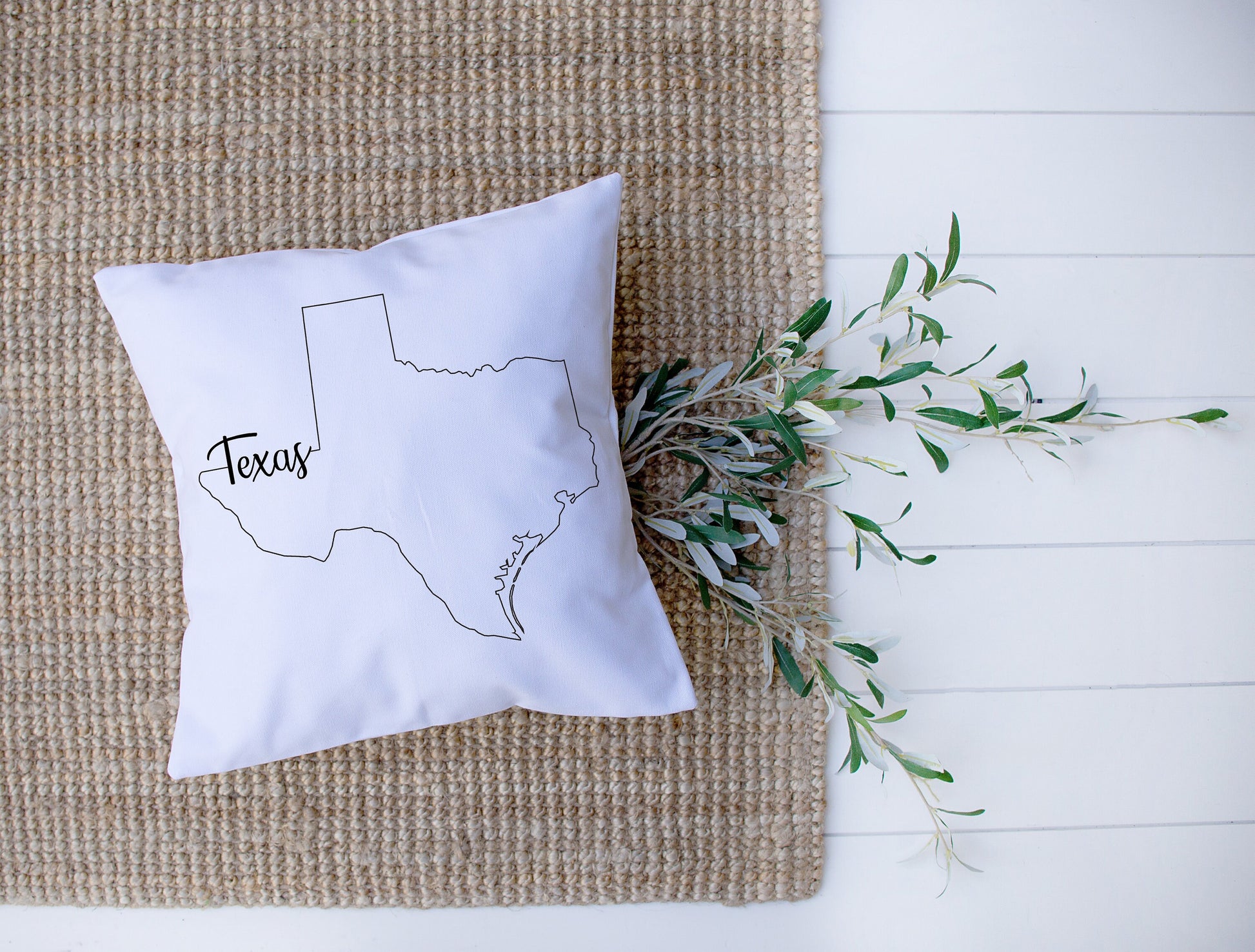 Map of Texas with Name Written In Calligraphy | Black and White Bird | Decorative Pillow | Custom Designed | Made In The USA