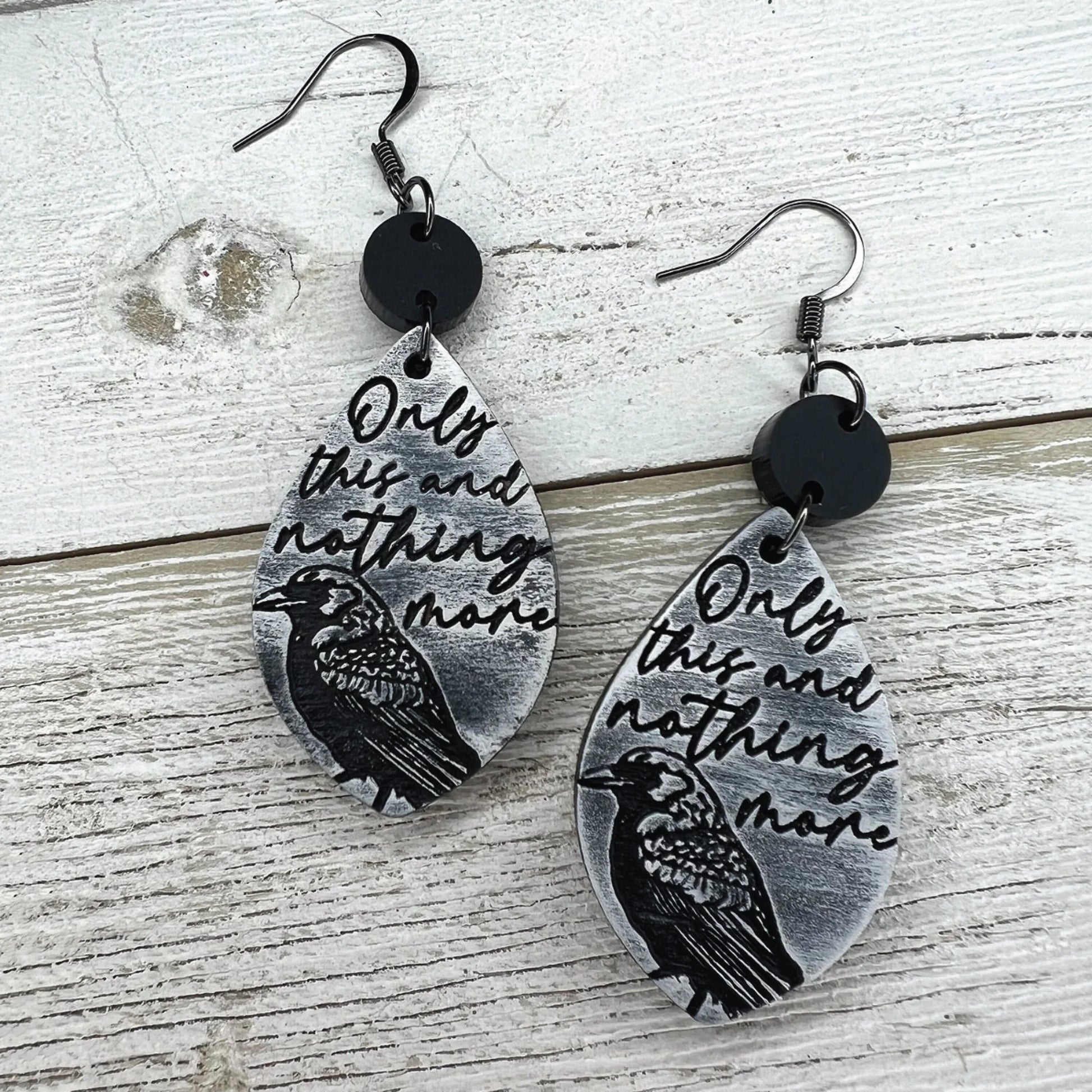 Only This and Nothing More | Raven Teardrop Earrings, Edgar Allan Poe Inspired, Literary Jewelry, Paintable, Unique Gift, Handmade Accessory