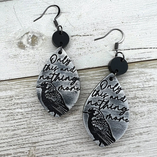 Only This and Nothing More | Raven Teardrop Earrings, Edgar Allan Poe Inspired, Literary Jewelry, Paintable, Unique Gift, Handmade Accessory