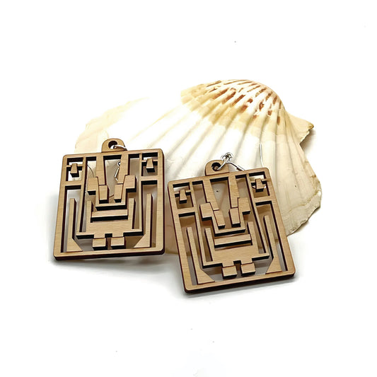 Aztec-Inspired Earrings, Baltic Birch Wood, Handcrafted, Paintable, Vintage Style, Ethnic Jewelry, Unique Gift, Lightweight Earrings