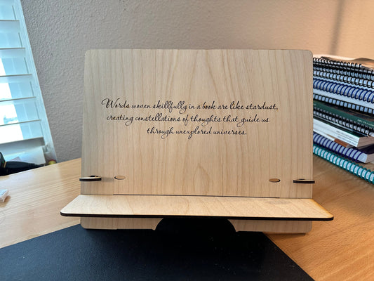 Baltic Birch Wooden Book Stand - Personalized Laser-Etched Page Holder for Bibliophiles, Teachers, and Students - Handmade in the USA