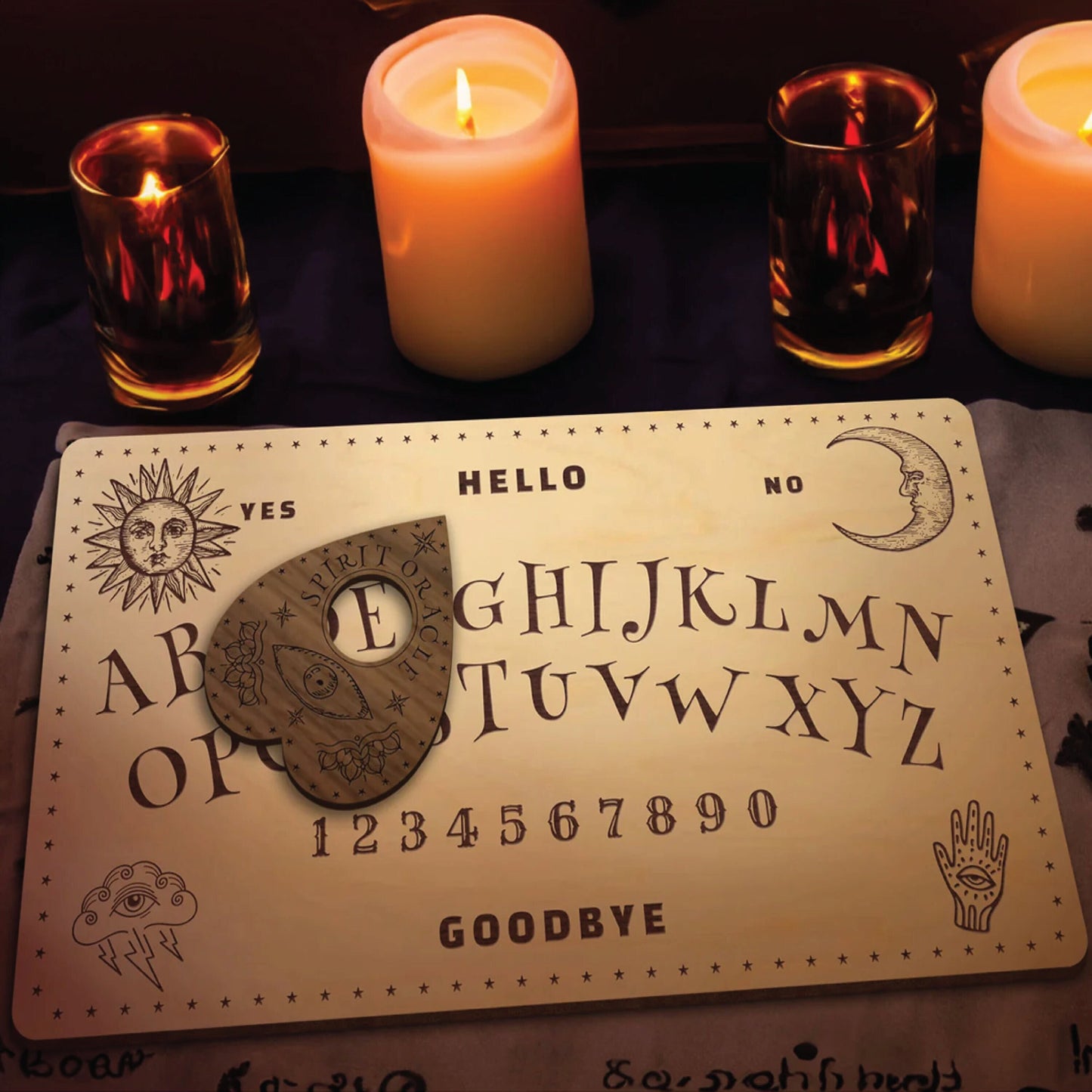 Spirit Board Set | Ouija Board Game with Engraved Planchette | Wood