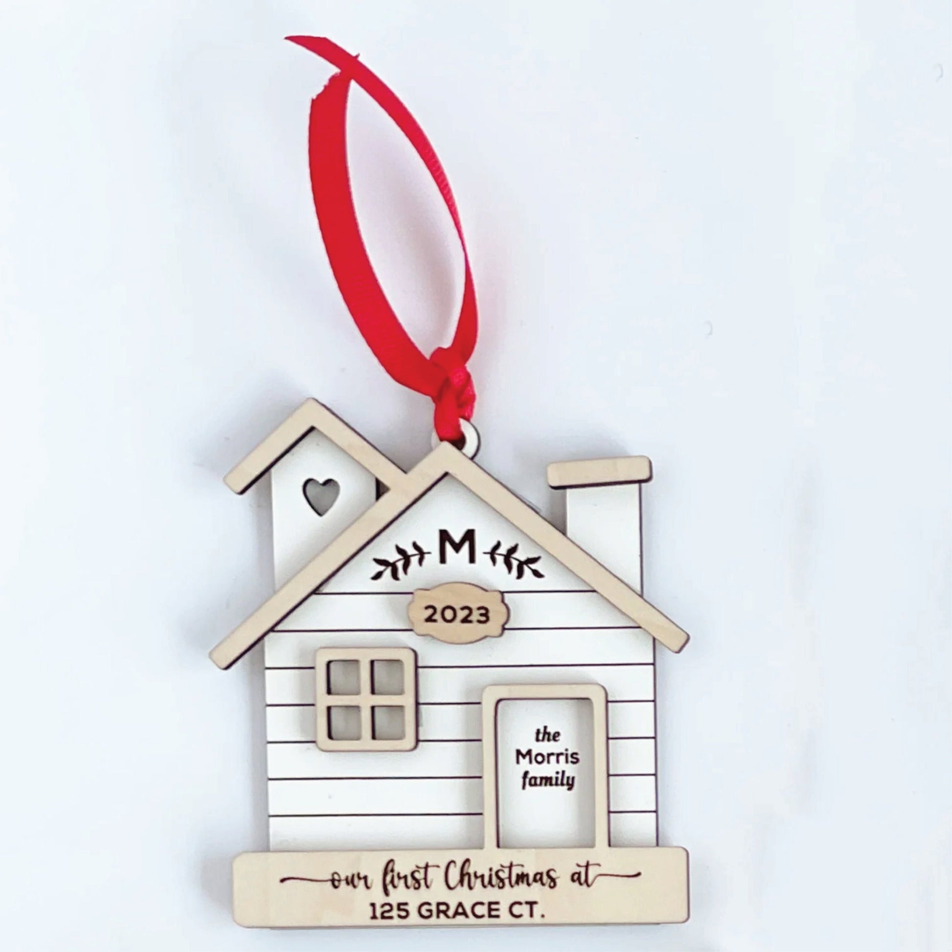 Red ribbon wooden ornament diy kit