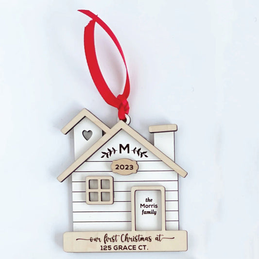 Red ribbon wooden ornament diy kit