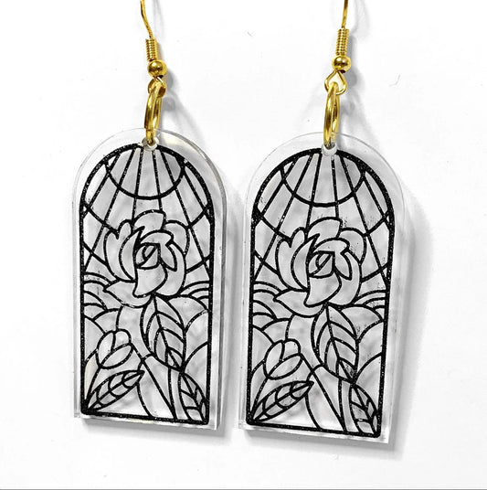 Customizable Acrylic Stained Glass Rose Dangle Earrings