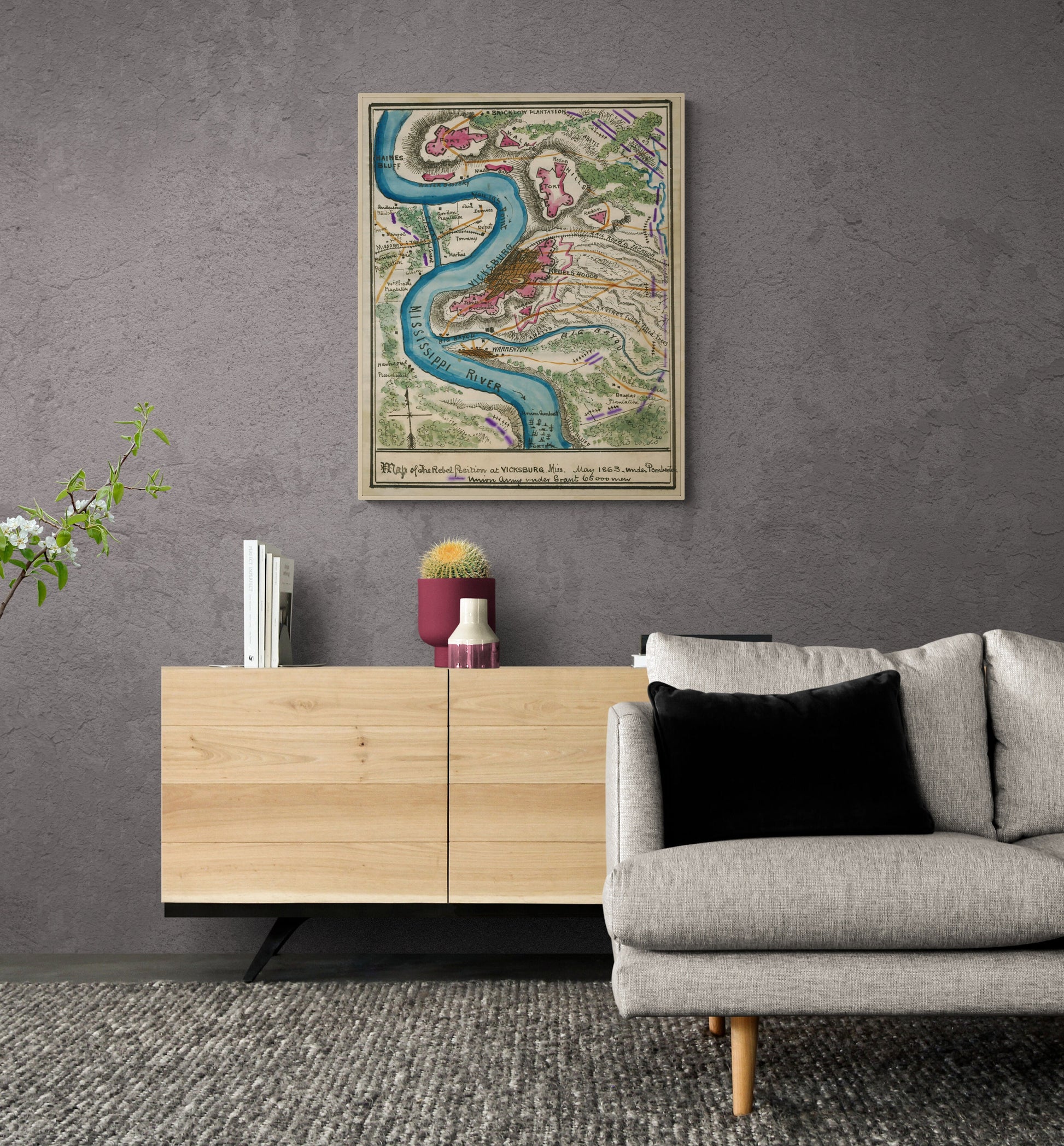 Map of the Rebel Position | Vicksburg Mississippi | Civil War | Ulysses S Grant | Abraham Lincoln | Art Print