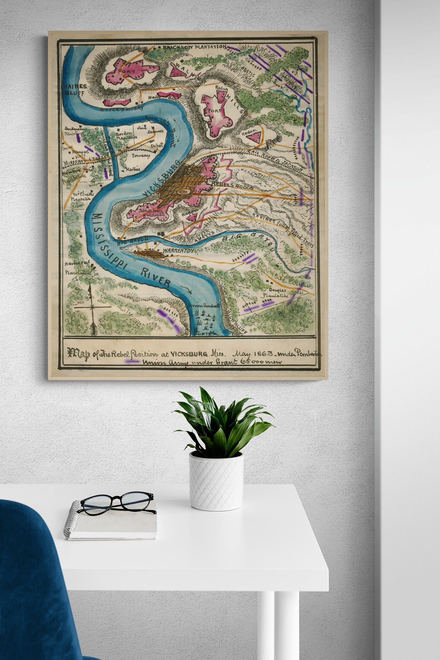 Map of the Rebel Position | Vicksburg Mississippi | Civil War | Ulysses S Grant | Abraham Lincoln | Art Print