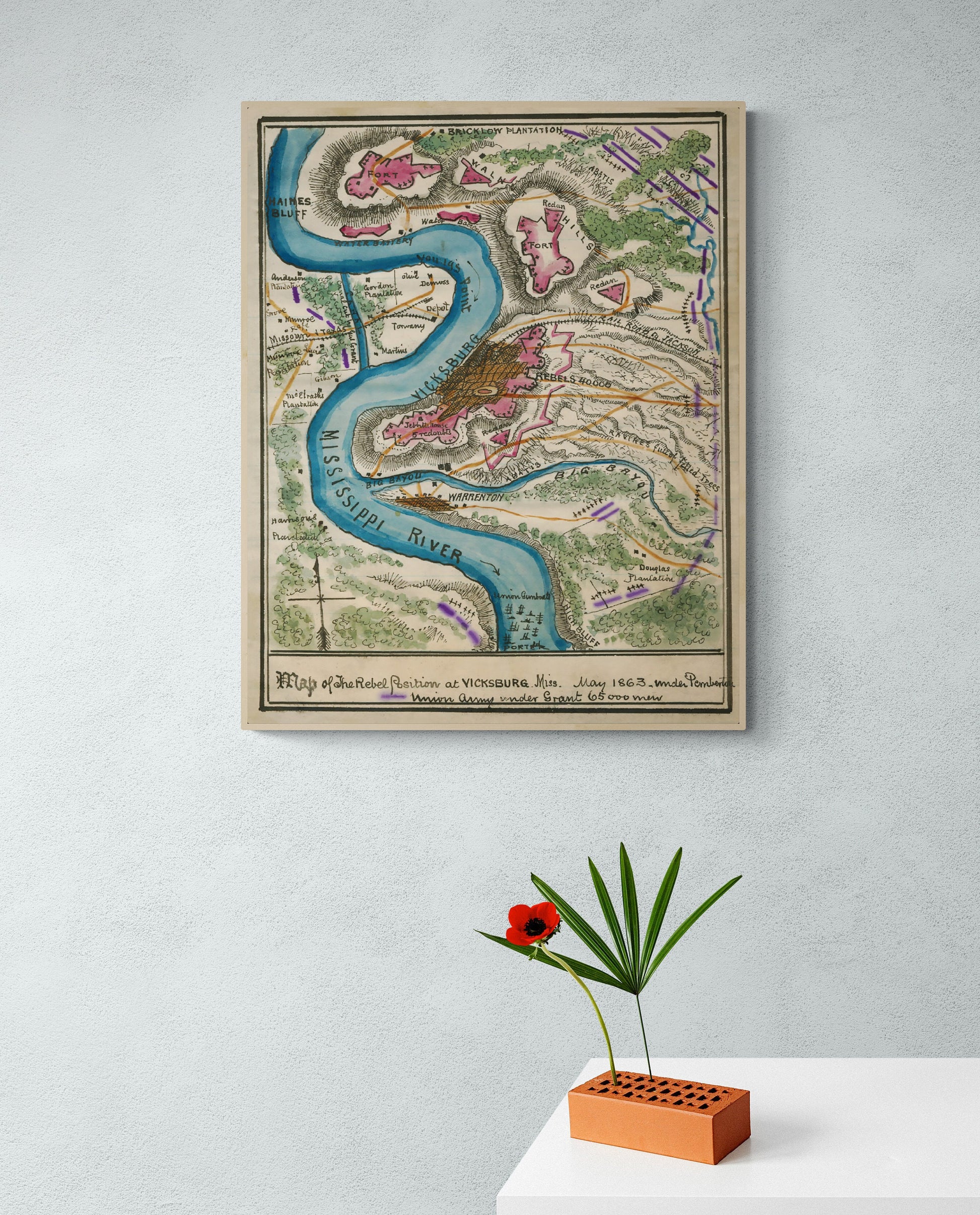 Map of the Rebel Position | Vicksburg Mississippi | Civil War | Ulysses S Grant | Abraham Lincoln | Art Print
