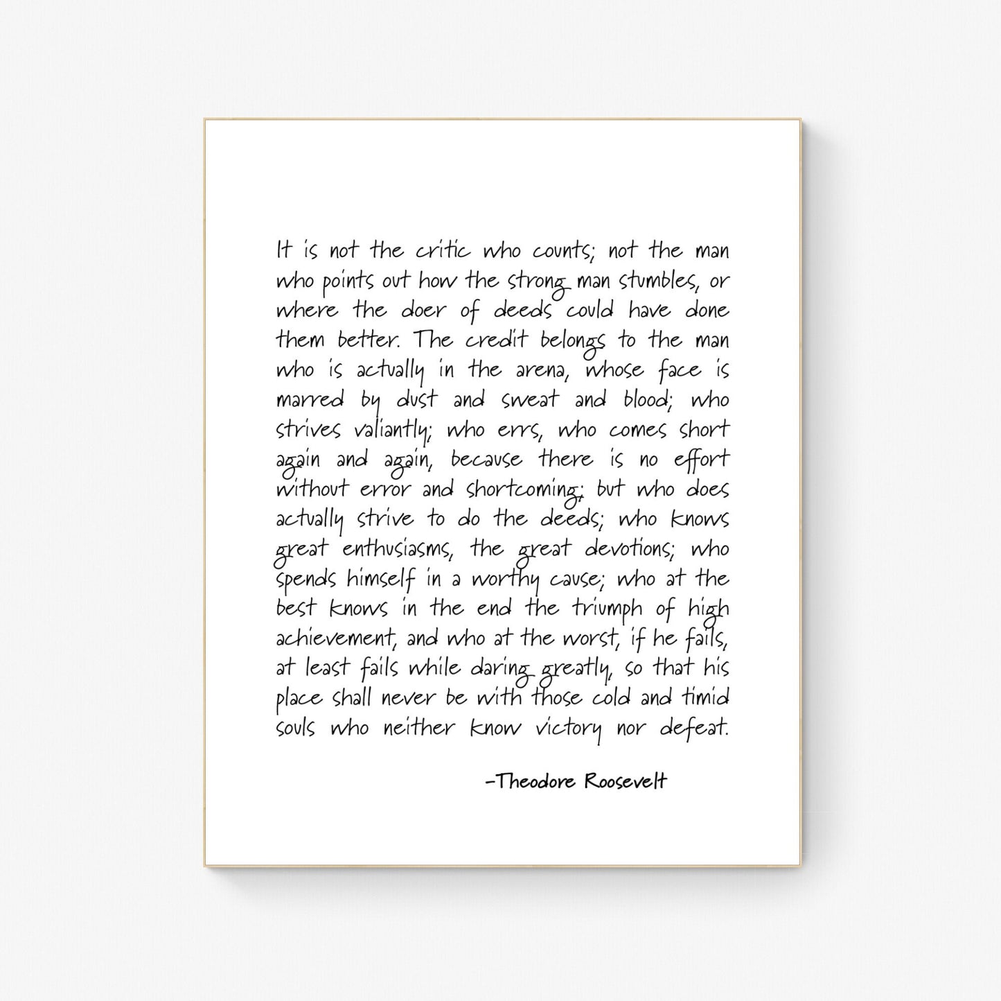 It is not the Critic who Counts by Theodore Teddy Roosevelt Typography Art Print