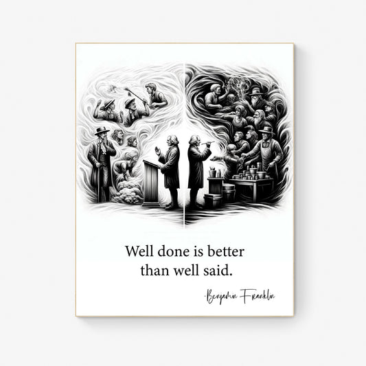 Well Done Is Better Than Well Said by Benjamin Franklin Quote Inspirational Art Print
