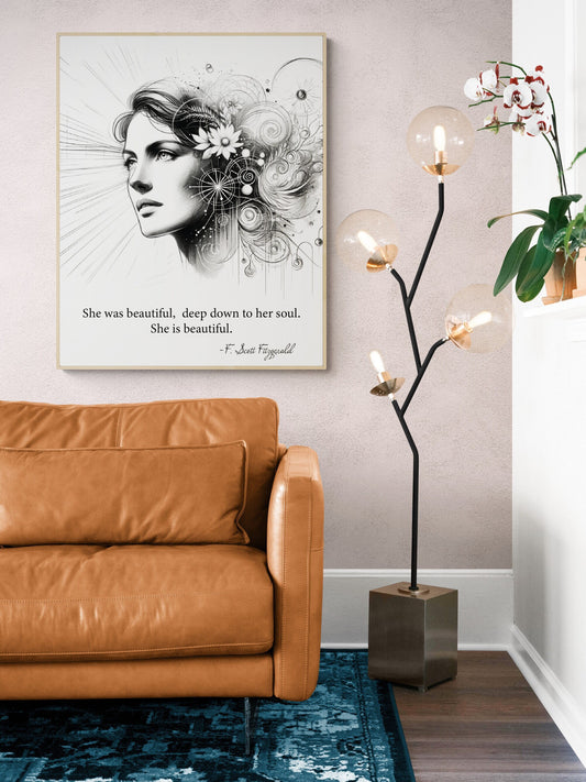 She Is Beautiful F Scott Fitzgerald Quote Love Art Print