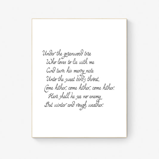 Under the Greenwood Tree by William Shakespeare's As You Like It Sketch Art Print