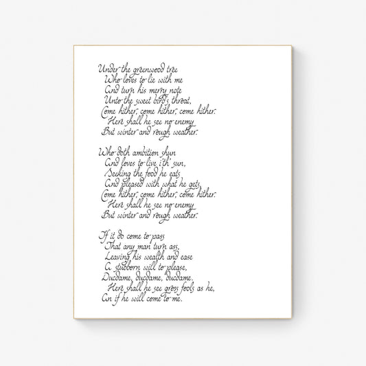 Under the Greenwood Tree by William Shakespeare's As You Like It Full Typography Art Print