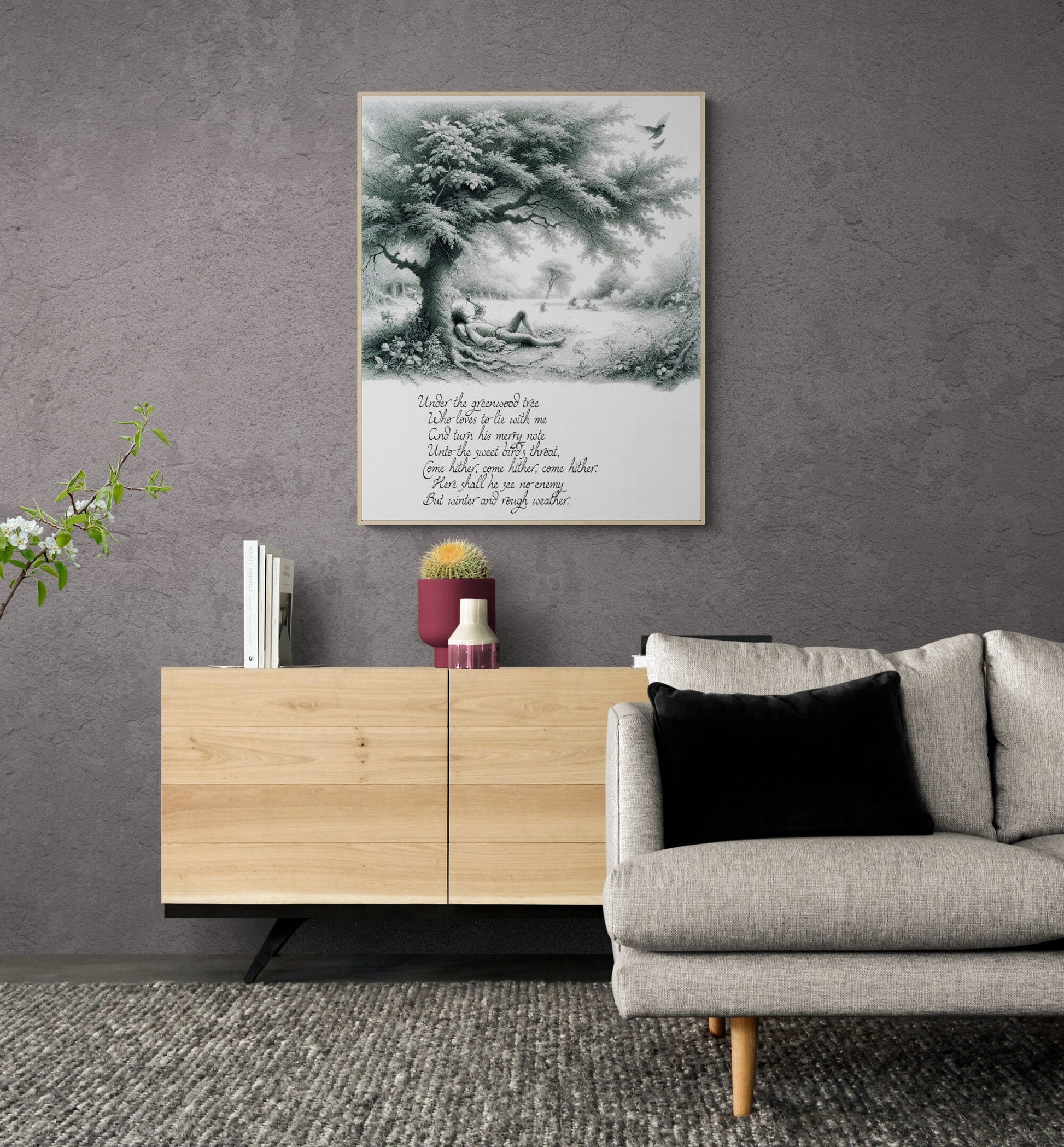 Under the Greenwood Tree by William Shakespeare's As You Like It Nature Sketch Art Print