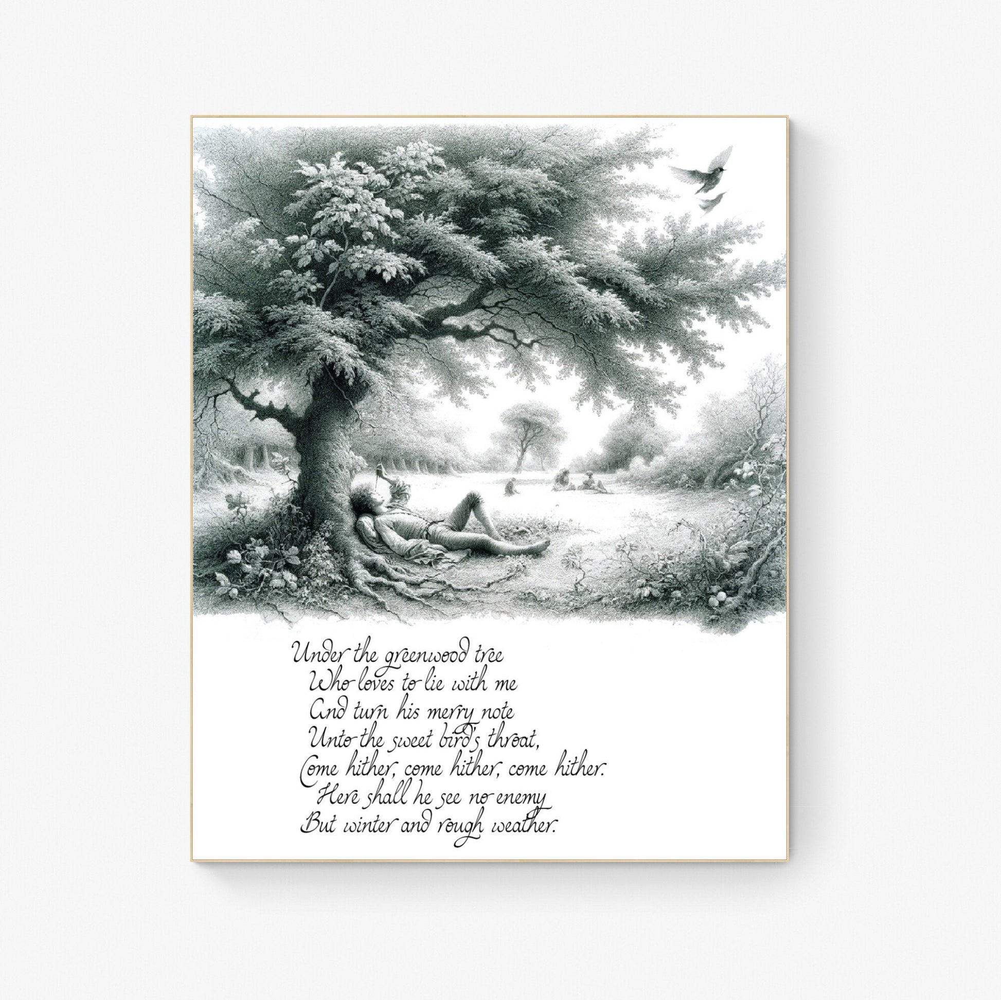Under the Greenwood Tree by William Shakespeare's As You Like It Nature Sketch Art Print