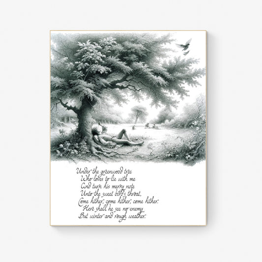 Under the Greenwood Tree by William Shakespeare's As You Like It Nature Sketch Art Print