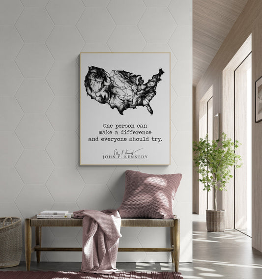 JFK Quote's One Person Can Make A Difference And Everyone Should Try Minimalist USA Art