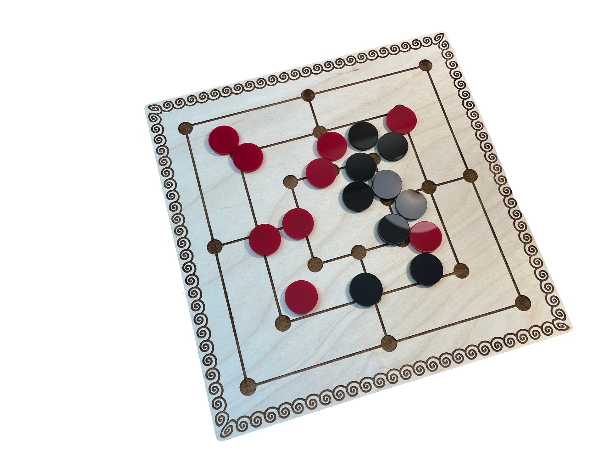 Classic Nine Men's Morris Board Game - 9" Baltic Birch Wood with High-Quality Acrylic Pieces