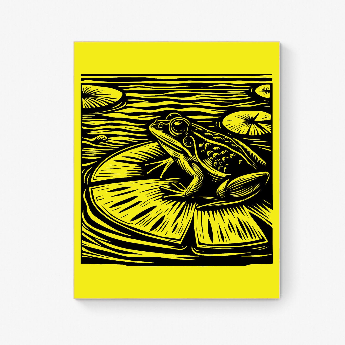Serene Pond Observer Frog on Lily Pad Lithograph Art Print