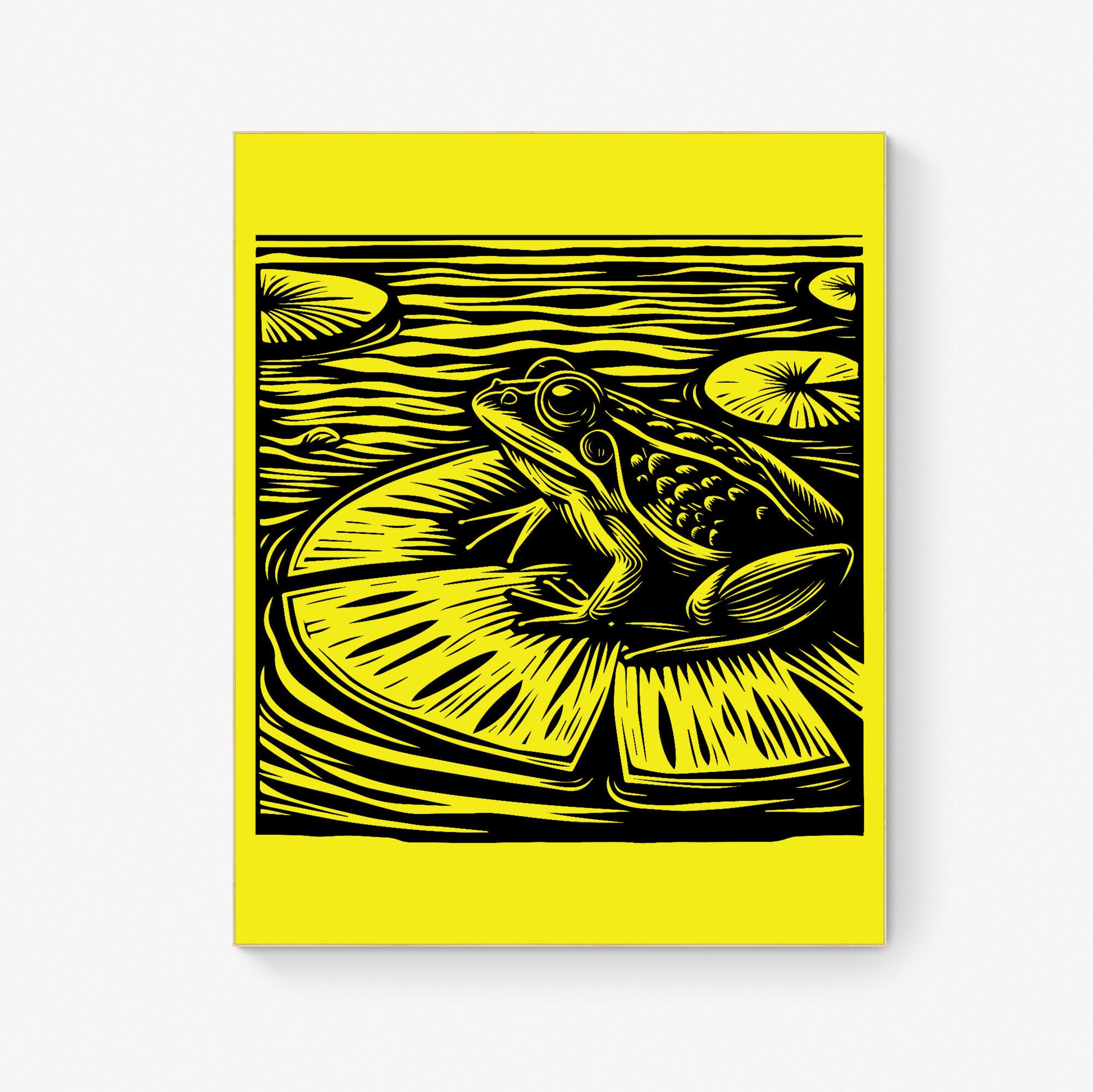 Serene Pond Observer Frog on Lily Pad Lithograph Art Print