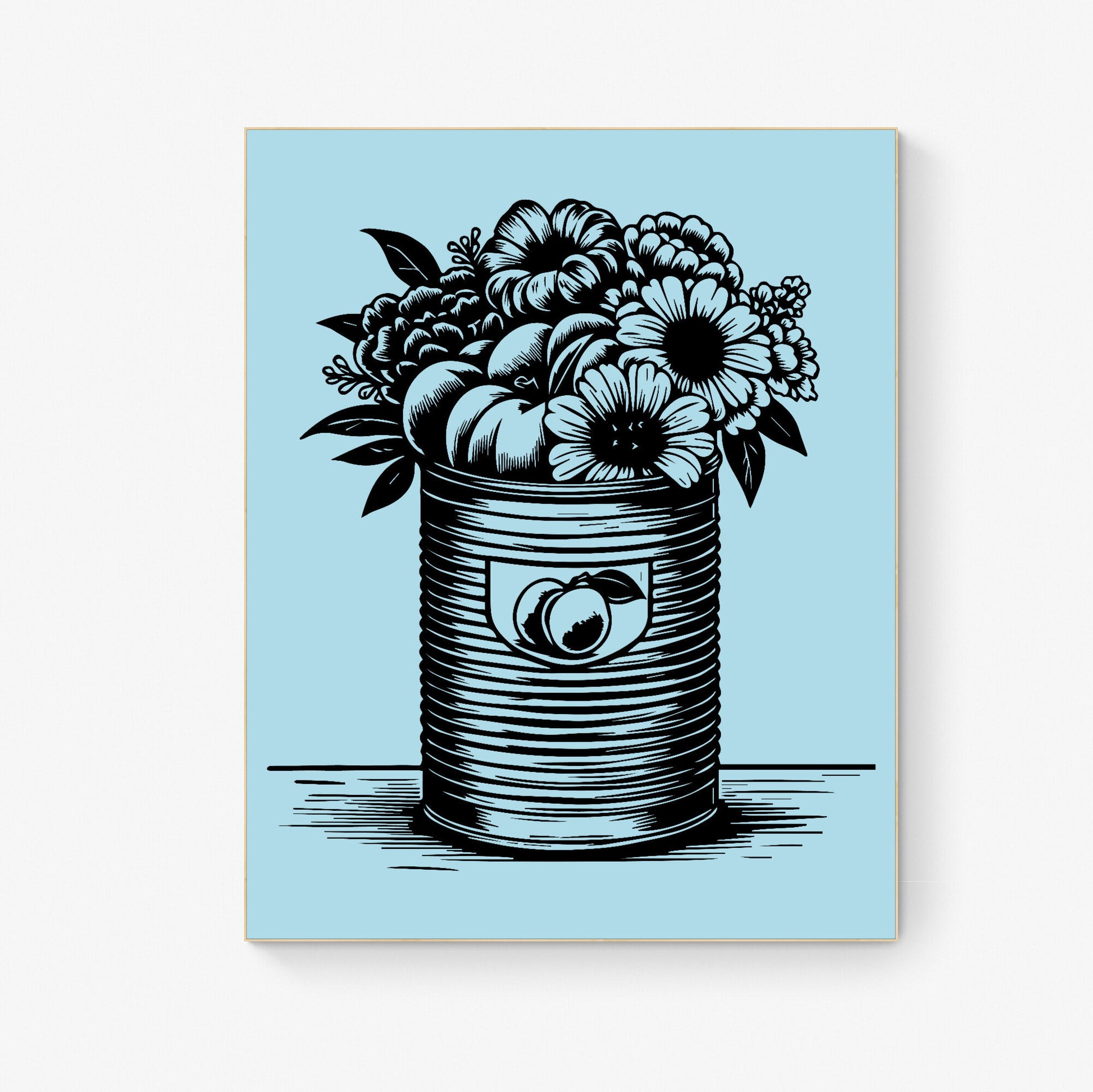 Whimsical Blossoms Peachy Vintage Tin & Floral Lithograph Art Print