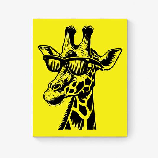 Cool Safari Chic Stylish Giraffe in Sunglasses Quirky Botanical Garden Linograph Linocut Print