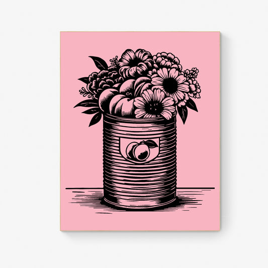 Whimsical Blossoms Peachy Vintage Tin & Floral Lithograph Art Print